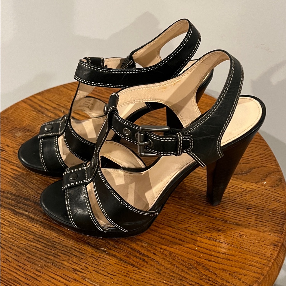 Coach Black and Cream Strappy Heels